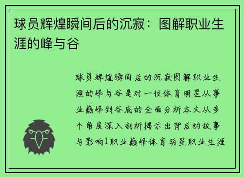 球员辉煌瞬间后的沉寂：图解职业生涯的峰与谷