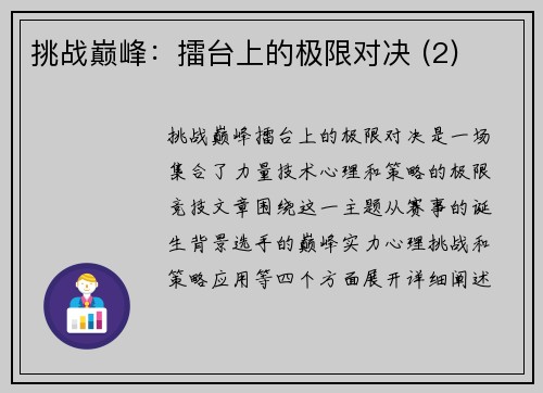 挑战巅峰：擂台上的极限对决 (2)